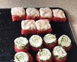 A picture of step 2 of Watermelon feta cheese and soft cheese canapés.
