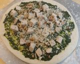 A picture of step 5 of Iz's Chicken Pesto Pizza.