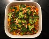 A picture of step 7 of One dish sticky rice, broccoli, squash and sweet potato with chilli and ginger dressing.