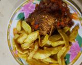 A picture of step 1 of Chips with fish.