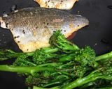 A picture of step 7 of Japanese inspired sea bream on a bed of wasabi adzuki beans 🇯🇵.
