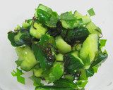 A picture of step 3 of Instant Bashed Cucumber Pickles with Shio-Konbu and Shiso leaves.