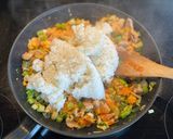 A picture of step 6 of Fried rice with Korean Kimchi and pork belly.