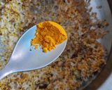 A picture of step 3 of Odia style moong dal khichdi.