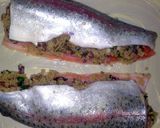 A picture of step 4 of Sig's trout with couscous and herbs.