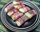 A picture of step 6 of Hanpen Fish Cake and Cheese Wrapped with Shiso Leaves and Bacon.
