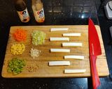 A picture of step 1 of Rice Paper wrapped Paneer Fingers.