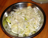A picture of step 3 of Taisen's cucumber and onion salad.
