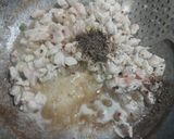 A picture of step 4 of American chopsuey with fried rice.