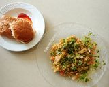 A picture of step 3 of Egg Bhurji with Paav/ scrambled eggs and buns.