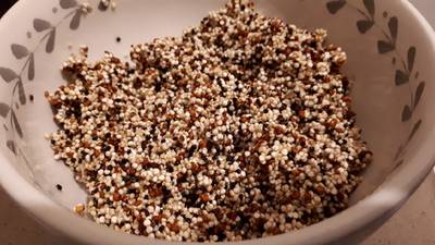 Ensalada de alubias, quinoa tricolor y queso feta