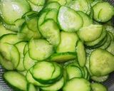 A picture of step 1 of Chinese-style Cucumber and Imitation Crab in Vinegar Sauce.