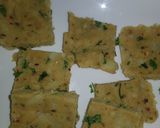 A picture of step 4 of Besan allu snacks.