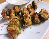 A picture of step 6 of Crispy Parm Brussels Sprouts with Roasted Garlic Aioli.
