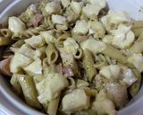 A picture of step 12 of Creamy pesto pasta with camembert bacon and chicken.