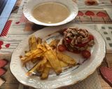 Foto del paso 13 de la receta: Sopa de cocido y timbal de filete de cerdo con cebolla caramelizada y pimientos asados