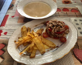 Foto del paso 13 de la receta: Sopa de cocido y timbal de filete de cerdo con cebolla caramelizada y pimientos asados