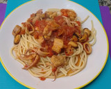 Foto del paso 13 de la receta: Salsa de frutos de mar con fideos