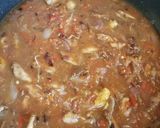 A picture of step 6 of White rice with Mongolian chicken stew,Green salad and champman.
