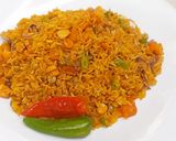 A picture of step 3 of Stir fried curry and turmeric rice.