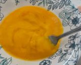 A picture of step 1 of Tamagoyaki or Japanese Omelette.