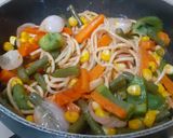 A picture of step 5 of Corn, Vegetables & Spagetti, Colourful Hotch Potch -- A Satiating One - Pot Meal Under 35 Minute.