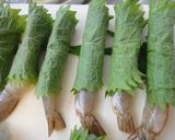 A picture of step 1 of Crispy Shrimp and Shiso Leaf Gyoza Rolls.