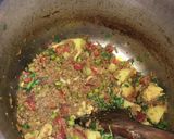 A picture of step 5 of Qeema with mix veg.