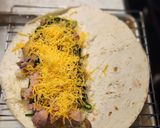 A picture of step 8 of Lauren's Baked Ham, Spinach and Mushroom Breakfast Quesadillas.