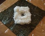 A picture of step 4 of Chicken Soboro and Egg Onigiri Sandwich.