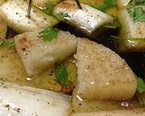 A picture of step 10 of Ajillo with Japanese Leek and Nagaimo.
