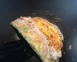 A picture of step 3 of WFH special - mimic Taiwanese Dan Bing (rolled egg crepes) 🥚.