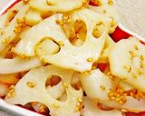 A picture of step 4 of Lotus Root with Sesame Sauce (5 minutes in your toaster oven).