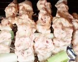 A picture of step 4 of Yakitori With Umeboshi-Mayonnaise and Wasabi-Mayonaise Sauces.