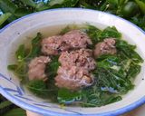 Hình bước làm 3 của món Canh rau dền nấu thịt bò xay