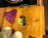 A picture of step 1 of Yellow fin tuna with chilli & mozzarella linguini.