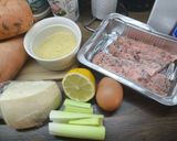 Lazacfasírt sajttal és kölessel hasselback édesburgonyával recept fázis 1 fotója