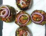 A picture of step 6 of Nutrela soya chunks stuffed bell peppers.