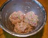 A picture of step 2 of Salty Tsukune (Chicken Patties) with Japanese Leeks.