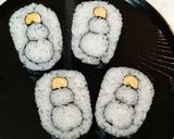 A picture of step 15 of Decorated Sushi Rolls: Snowmen Nori Rolls.