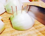 A picture of step 2 of Easy Skewered Onion Wedges for Yakiniku or BBQ.