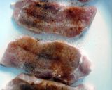 A picture of step 3 of Bacon Wrapped Bacon Fried BBQ'D Pork Chops.