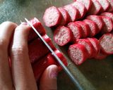 A picture of step 1 of Jeff and Nessie's Caramelized Hotdog Slices.