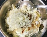 A picture of step 4 of Aloo Afghani Bolani served with cheesy yoghurt sauce.