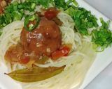 A picture of step 8 of Slurry meatballs with garlic fried spaghetti.