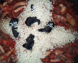 Foto del paso 6 de la receta: Arroz negro a la paella con calamares de potera, gambones y alioli de dos ajos