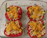 Foto del paso 7 de la receta: Pimientos rellenos de arroz tres delicias con caqui y berenjenas al vapor con hierbas provenzales