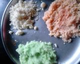 A picture of step 2 of Tri-colour suji coconut burfi.