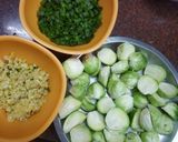 A picture of step 1 of Stir fried brussel sprouts.