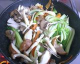 A picture of step 6 of Bok Choy and Mushrooms in Oyster Sauce.